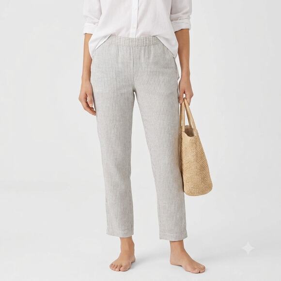 Eileen Fisher Pants - Eileen Fisher Cropped Pants Womens XS Petite Gray White Striped Lagenlook Linen